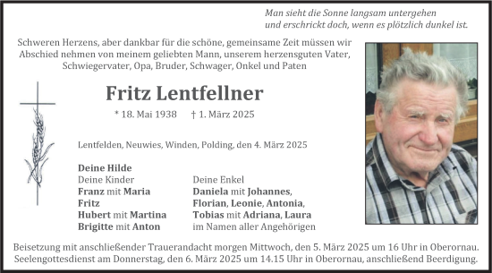 Traueranzeige von Fritz Lentfellner von merkurtz