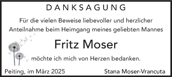 Traueranzeige von Fritz Moser von merkurtz