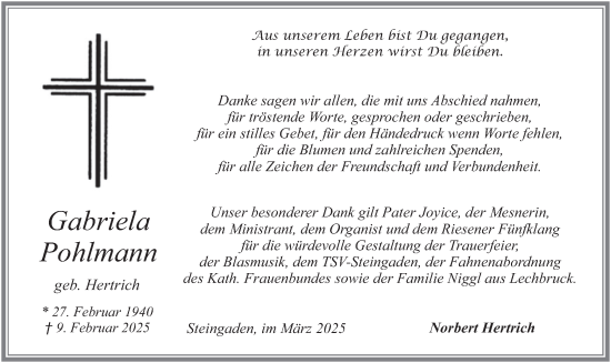 Traueranzeige von Gabriela Pohlmann von merkurtz