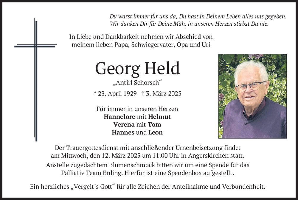  Traueranzeige für Georg Held vom 08.03.2025 aus merkurtz