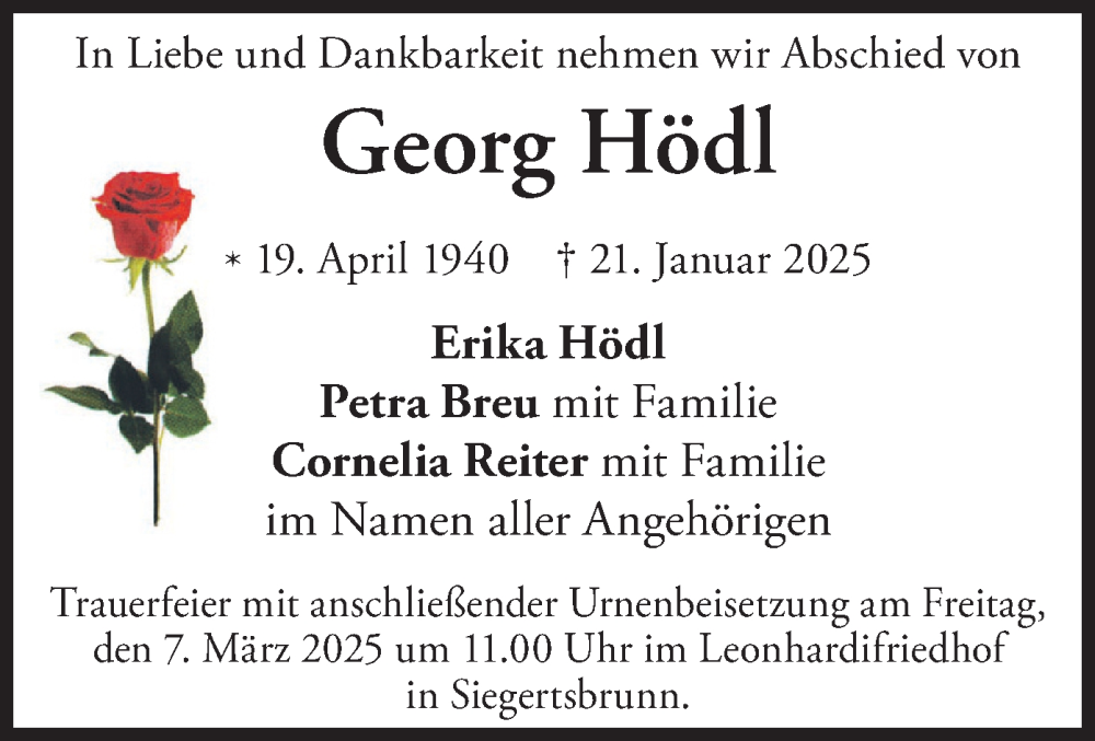  Traueranzeige für Georg Hödl vom 01.03.2025 aus merkurtz