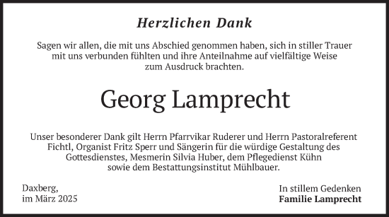 Traueranzeige von Georg Lamprecht von merkurtz