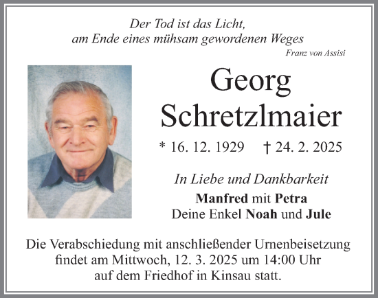 Traueranzeige von Georg Schretzlmaier von merkurtz