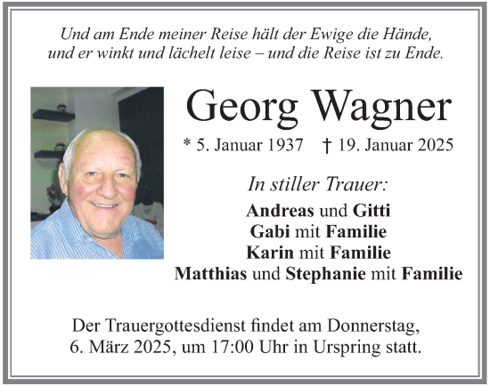 Traueranzeige von Georg Wagner von merkurtz