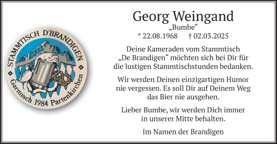 Traueranzeige von Georg Weingand von merkurtz