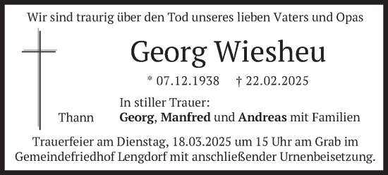 Traueranzeige von Georg Wiesheu von merkurtz