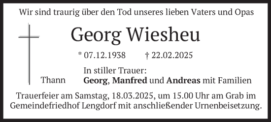 Traueranzeige von Georg Wiesheu von merkurtz