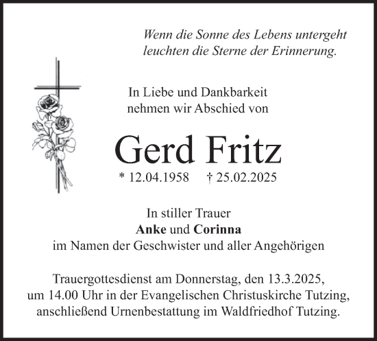 Traueranzeige von Gerd Fritz von merkurtz