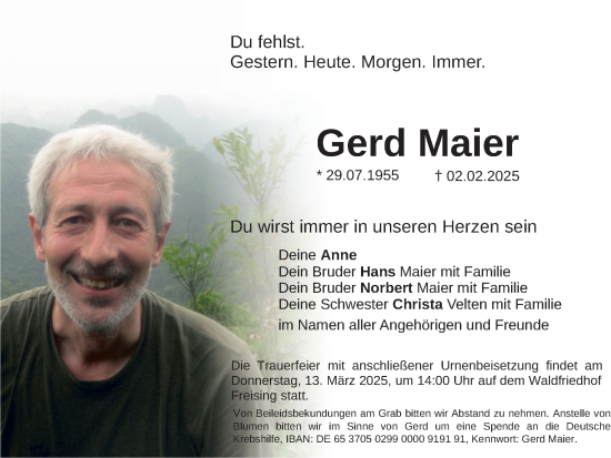 Traueranzeige von Gerd Maier von merkurtz