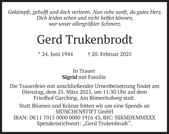 Traueranzeige von Gerd Trukenbrodt von merkurtz