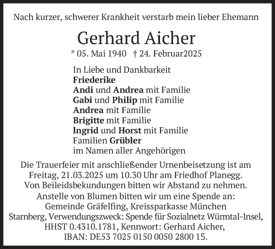 Traueranzeige von Gerhard Aicher von merkurtz