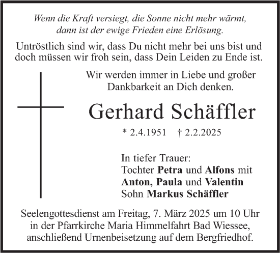 Traueranzeige von Gerhard Schäffler von merkurtz