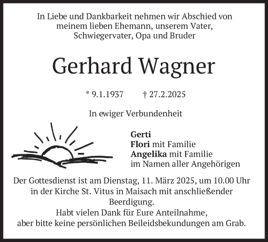 Traueranzeige von Gerhard Wagner von merkurtz