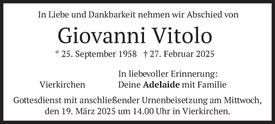 Traueranzeige von Giovanni Vitolo von merkurtz