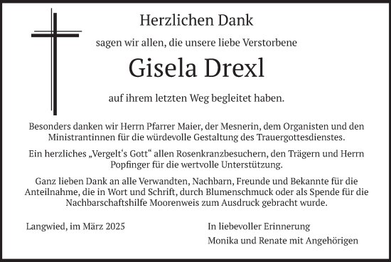 Traueranzeige von Gisela Drexl von merkurtz