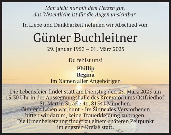 Traueranzeige von Günter Buchleitner von merkurtz