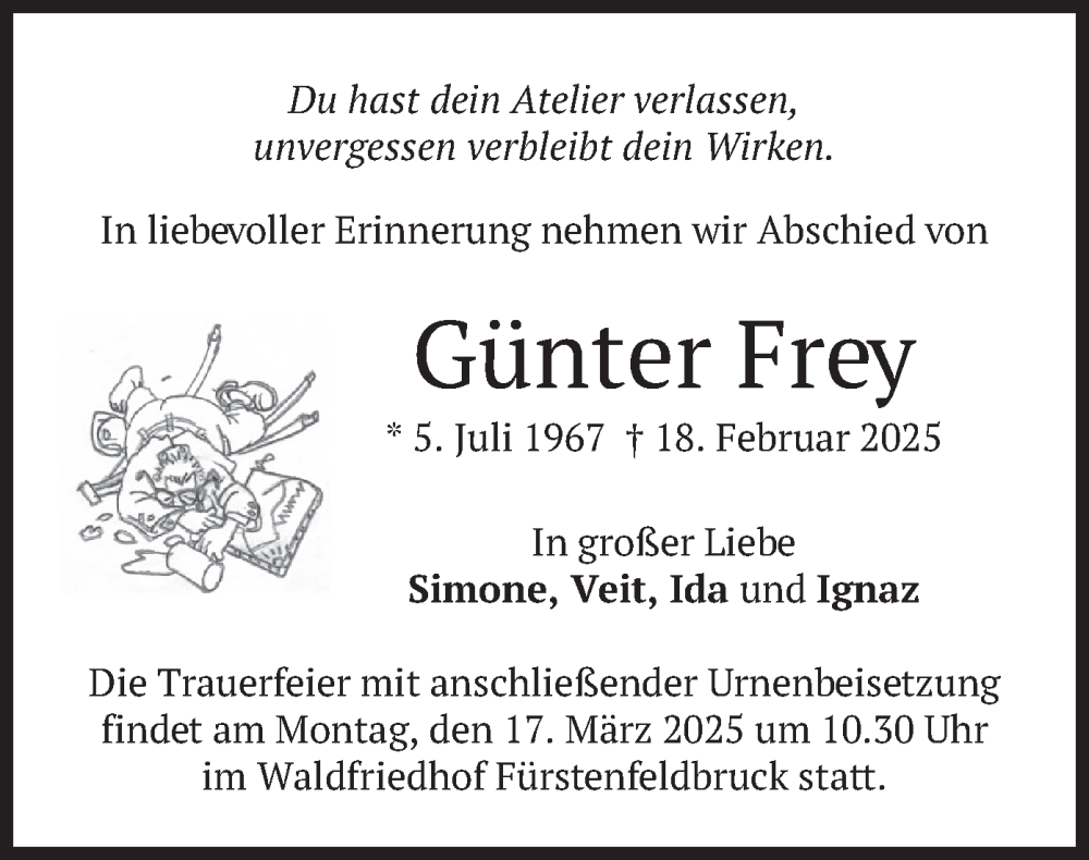  Traueranzeige für Günter Frey vom 08.03.2025 aus merkurtz