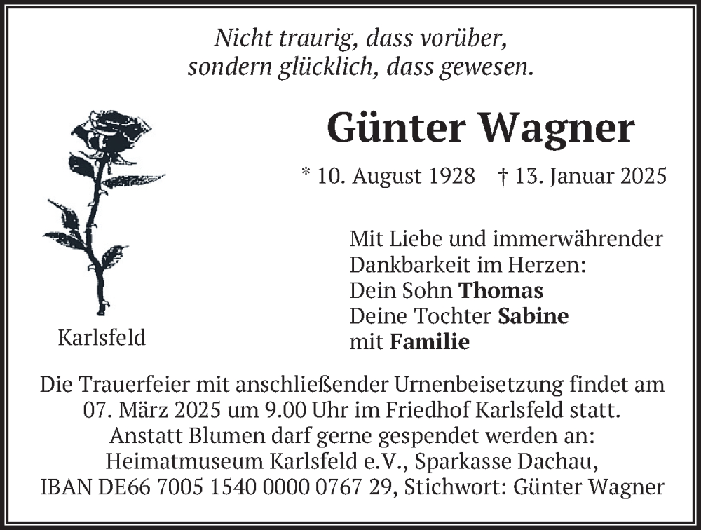 Traueranzeige für Günter Wagner vom 01.03.2025 aus merkurtz