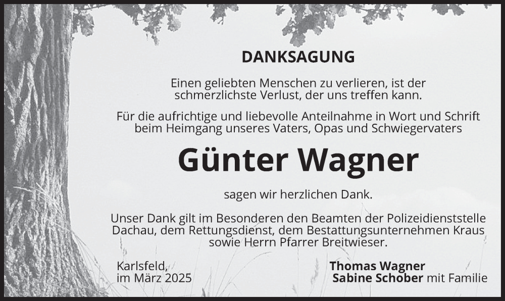  Traueranzeige für Günter Wagner vom 22.03.2025 aus merkurtz
