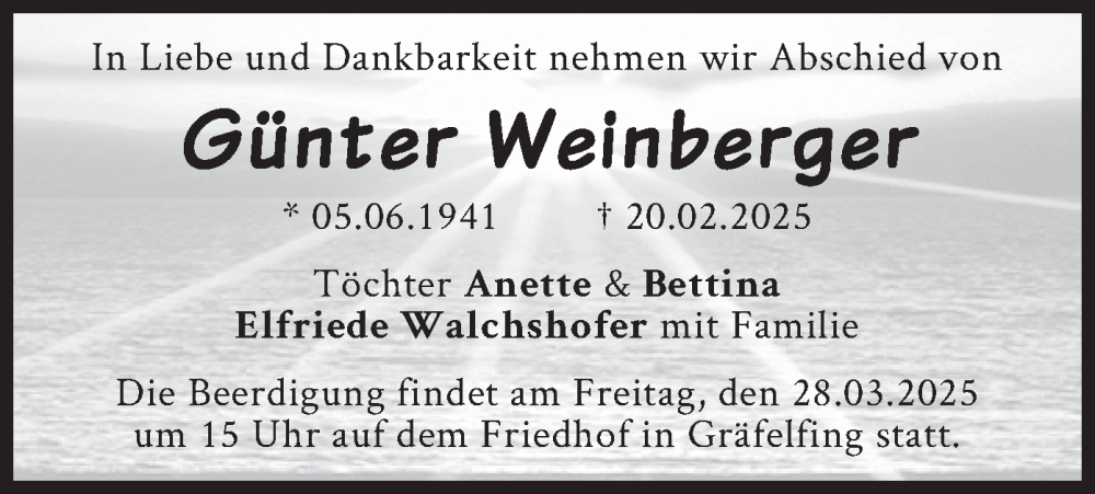  Traueranzeige für Günter Weinberger vom 21.03.2025 aus merkurtz