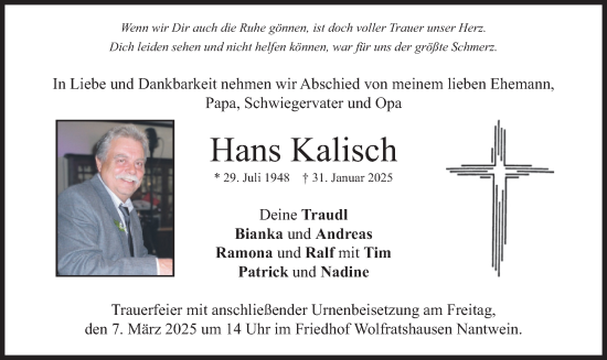 Traueranzeige von Hans Kalisch von merkurtz