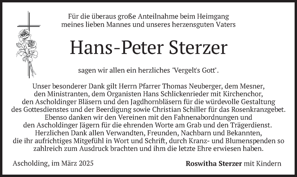  Traueranzeige für Hans-Peter Sterzer vom 08.03.2025 aus merkurtz