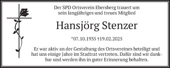 Traueranzeige von Hansjörg Stenzer von merkurtz