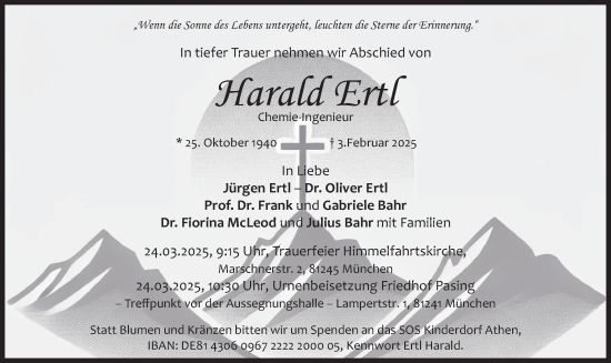 Traueranzeige von Harald Ertl von merkurtz
