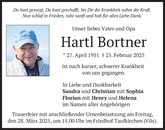 Traueranzeige von Hartl Bortner von merkurtz