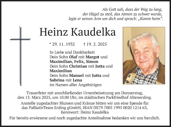 Traueranzeige von Heinz Kaudelka von merkurtz