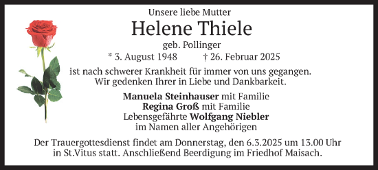 Traueranzeige von Helene Thiele von merkurtz