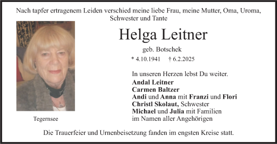 Traueranzeige von Helga Leitner von merkurtz