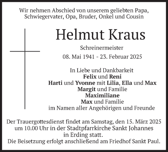 Traueranzeige von Helmut Kraus von merkurtz