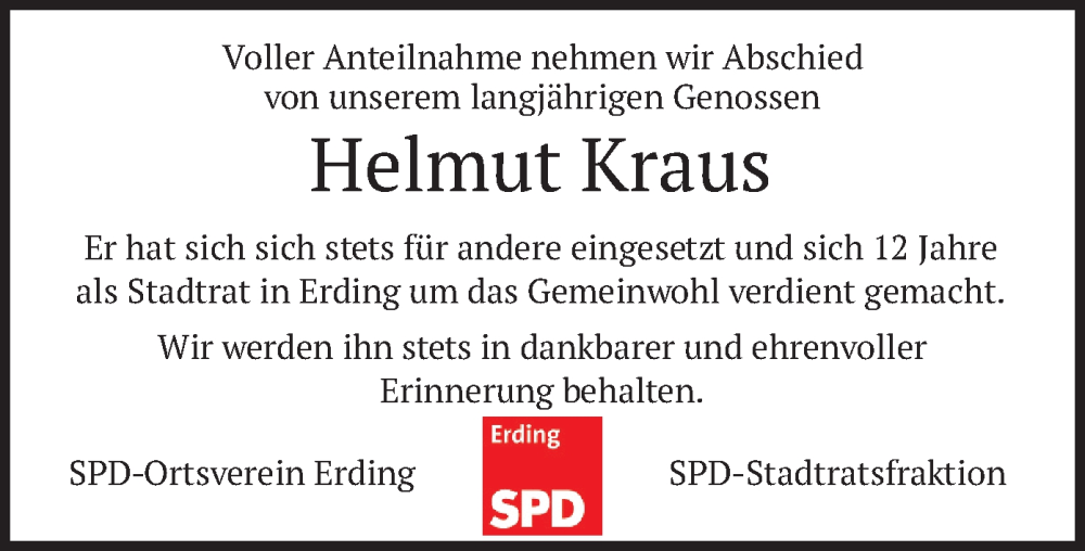  Traueranzeige für Helmut Kraus vom 07.03.2025 aus merkurtz