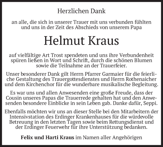 Traueranzeige von Helmut Kraus von merkurtz