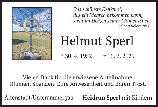 Traueranzeige von Helmut Sperl von merkurtz