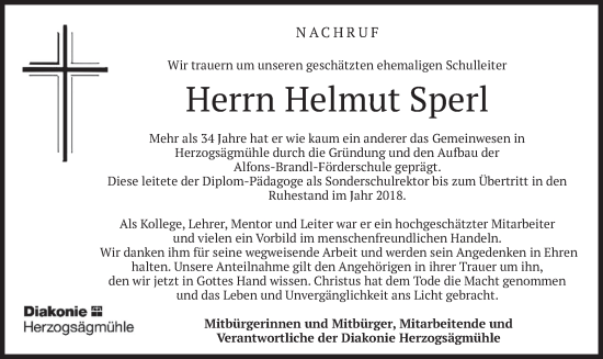 Traueranzeige von Helmut Sperl von merkurtz