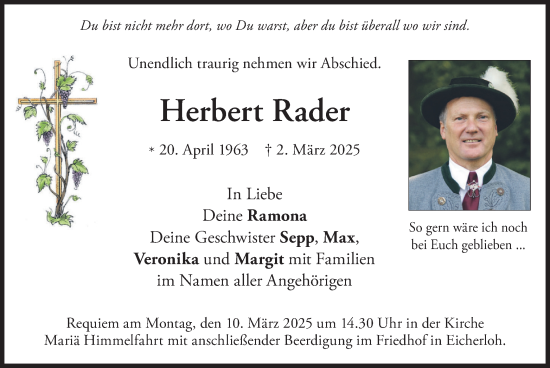 Traueranzeige von Herbert Rader von merkurtz