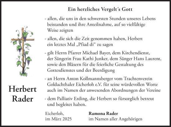 Traueranzeige von Herbert Rader von merkurtz