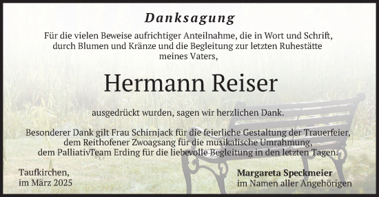 Traueranzeige von Hermann Reiser von merkurtz