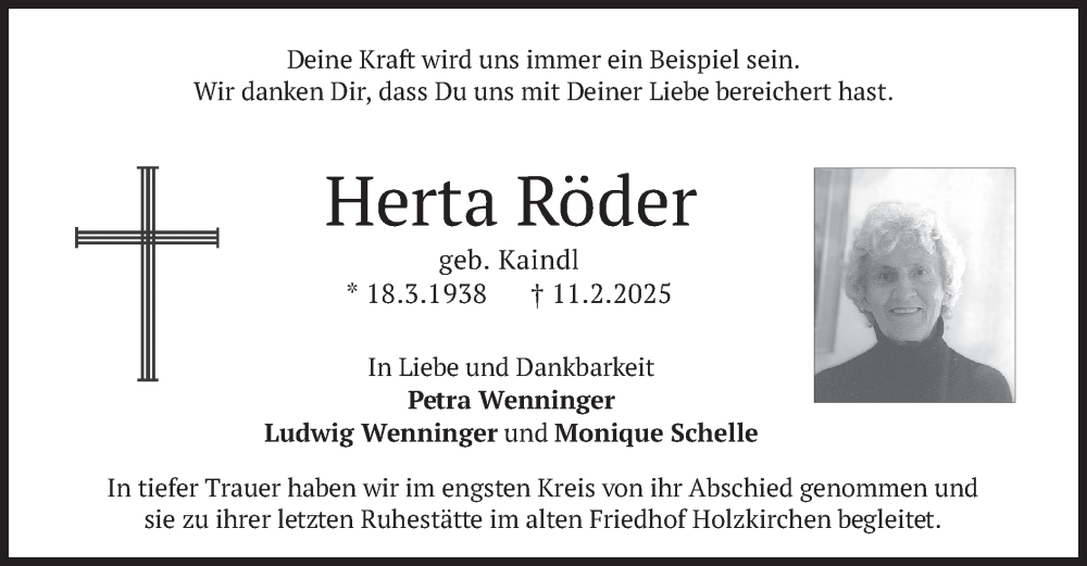  Traueranzeige für Herta Röder vom 19.03.2025 aus merkurtz