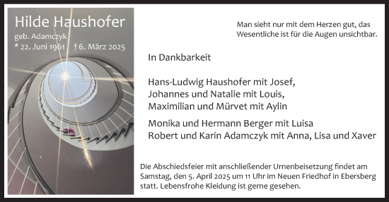 Traueranzeige von Hilde Haushofer von merkurtz