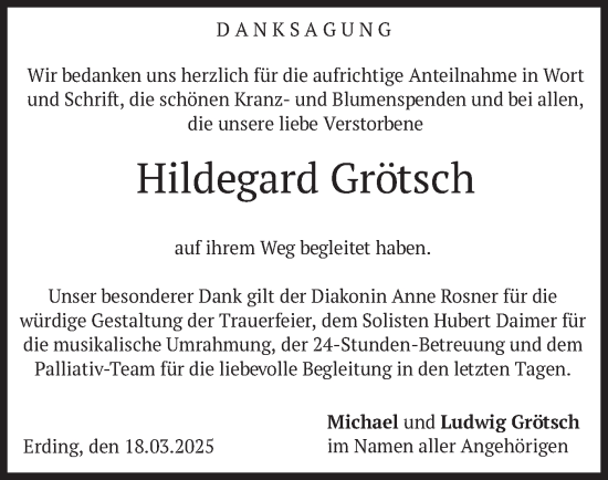 Traueranzeige von Hildegard Grötsch von merkurtz