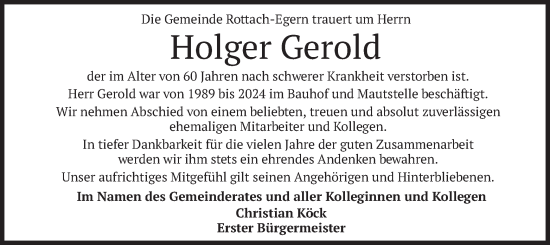 Traueranzeige von Holger Gerold von merkurtz