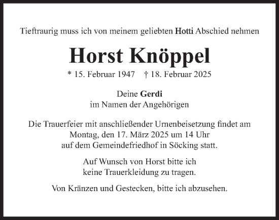 Traueranzeige von Horst Knöppel von merkurtz