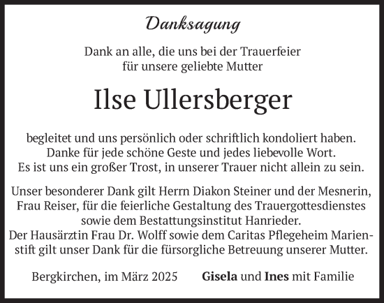 Traueranzeige von Ilse Ullersberger von merkurtz