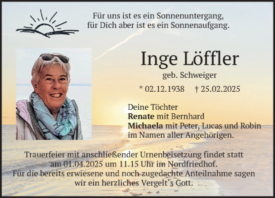 Traueranzeige von Inge Löffler von merkurtz