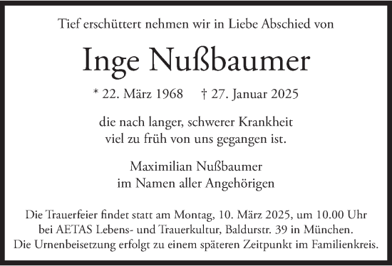 Traueranzeige von Inge Nußbaumer von merkurtz