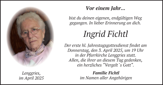 Traueranzeige von Ingrid Fichtl von merkurtz