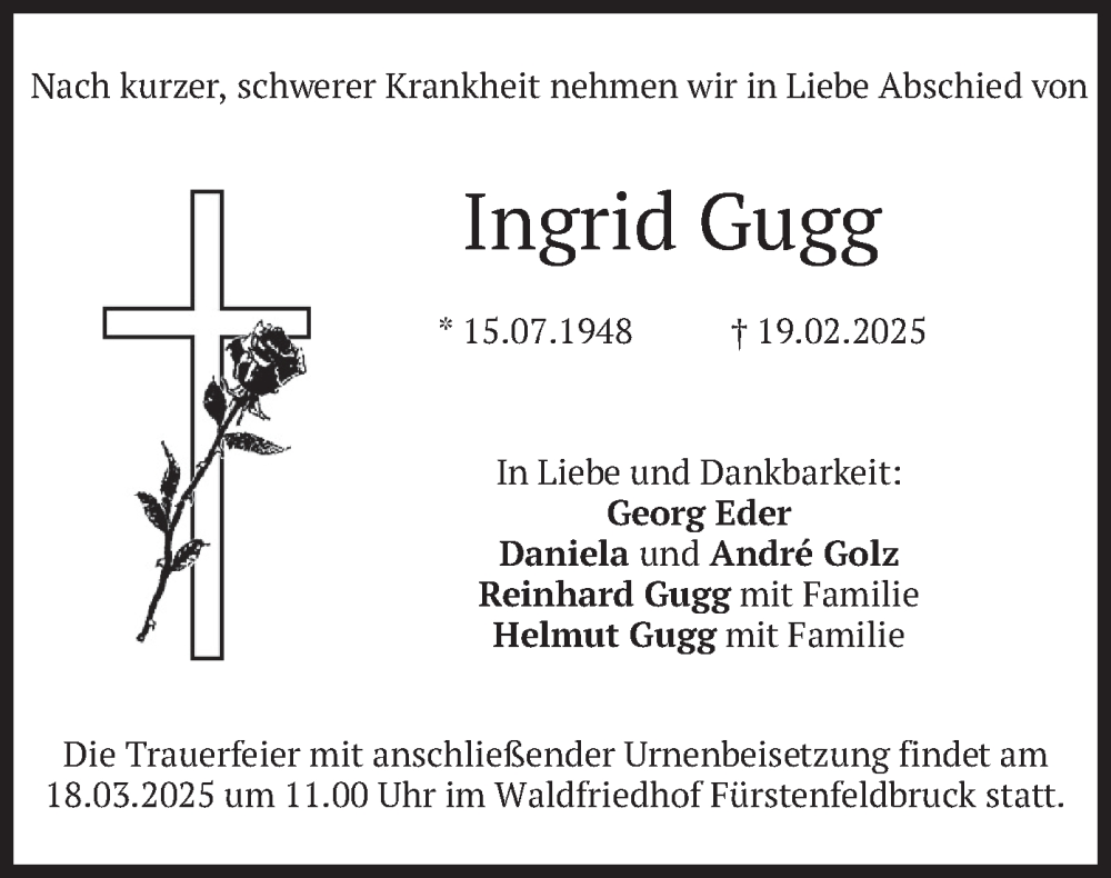  Traueranzeige für Ingrid Gugg vom 15.03.2025 aus merkurtz